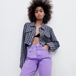 Zara Textured Cropped Jacket wool blend cotton